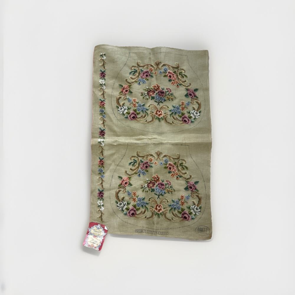 Vintage Dritz French Luxury Pre-Worked Canvas Floral Pillow Cushion 22“ X 36“